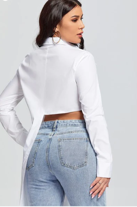 Asymmetric Cut Crop Shirt Tops