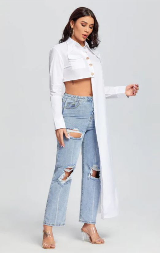 Asymmetric Cut Crop Shirt Tops